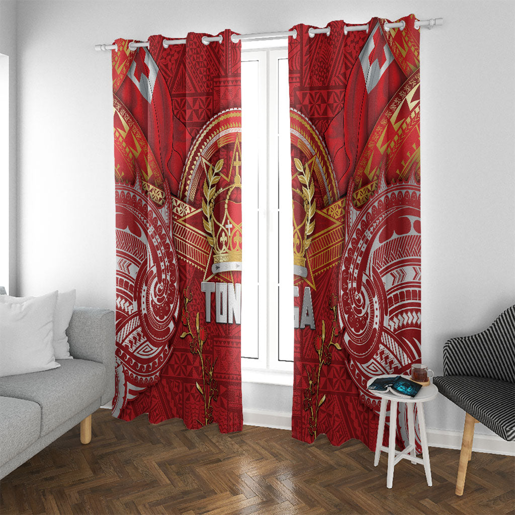 Tonga King's Birthday Window Curtain Gold Royal Crown Tribal Patterns DT05 With Grommets Red - Polynesian Pride