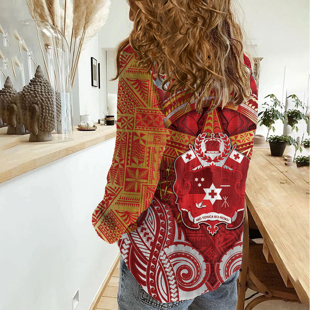 Tonga King's Birthday Women Casual Shirt Gold Royal Crown Tribal Patterns DT05 - Polynesian Pride