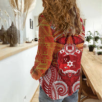 Tonga King's Birthday Women Casual Shirt Gold Royal Crown Tribal Patterns DT05 - Polynesian Pride