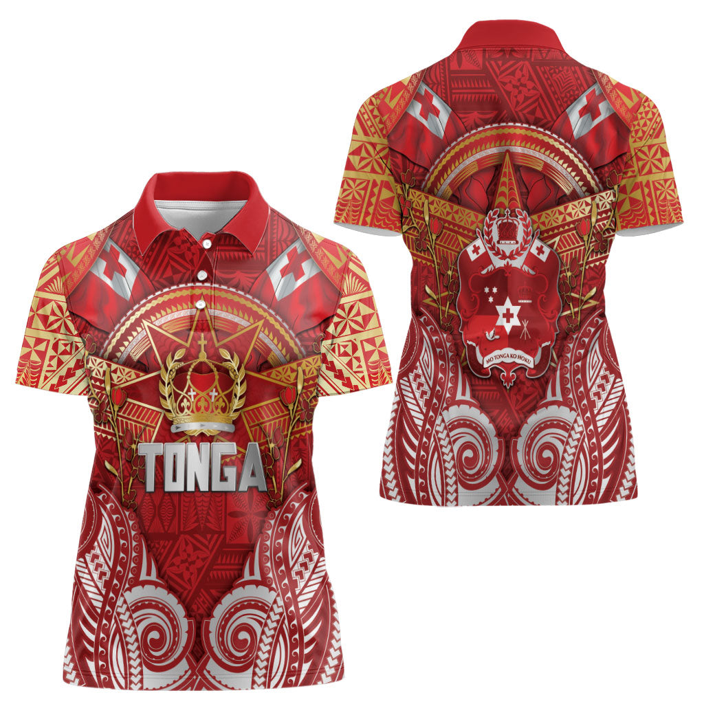 Tonga King's Birthday Women Polo Shirt Gold Royal Crown Tribal Patterns DT05 - Polynesian Pride