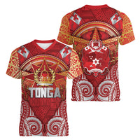 Tonga King's Birthday Women V-Neck T-Shirt Gold Royal Crown Tribal Patterns DT05 - Polynesian Pride