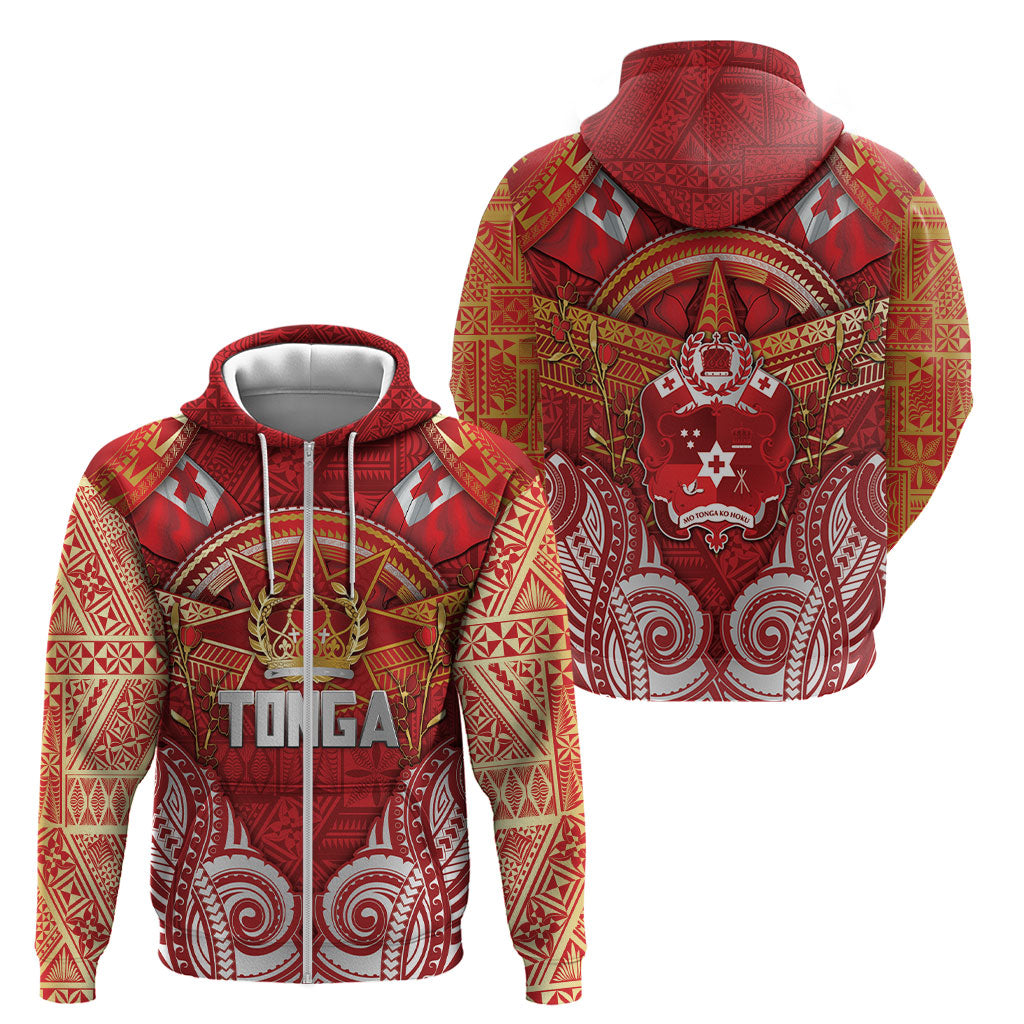 Tonga King's Birthday Zip Hoodie Gold Royal Crown Tribal Patterns DT05 - Polynesian Pride
