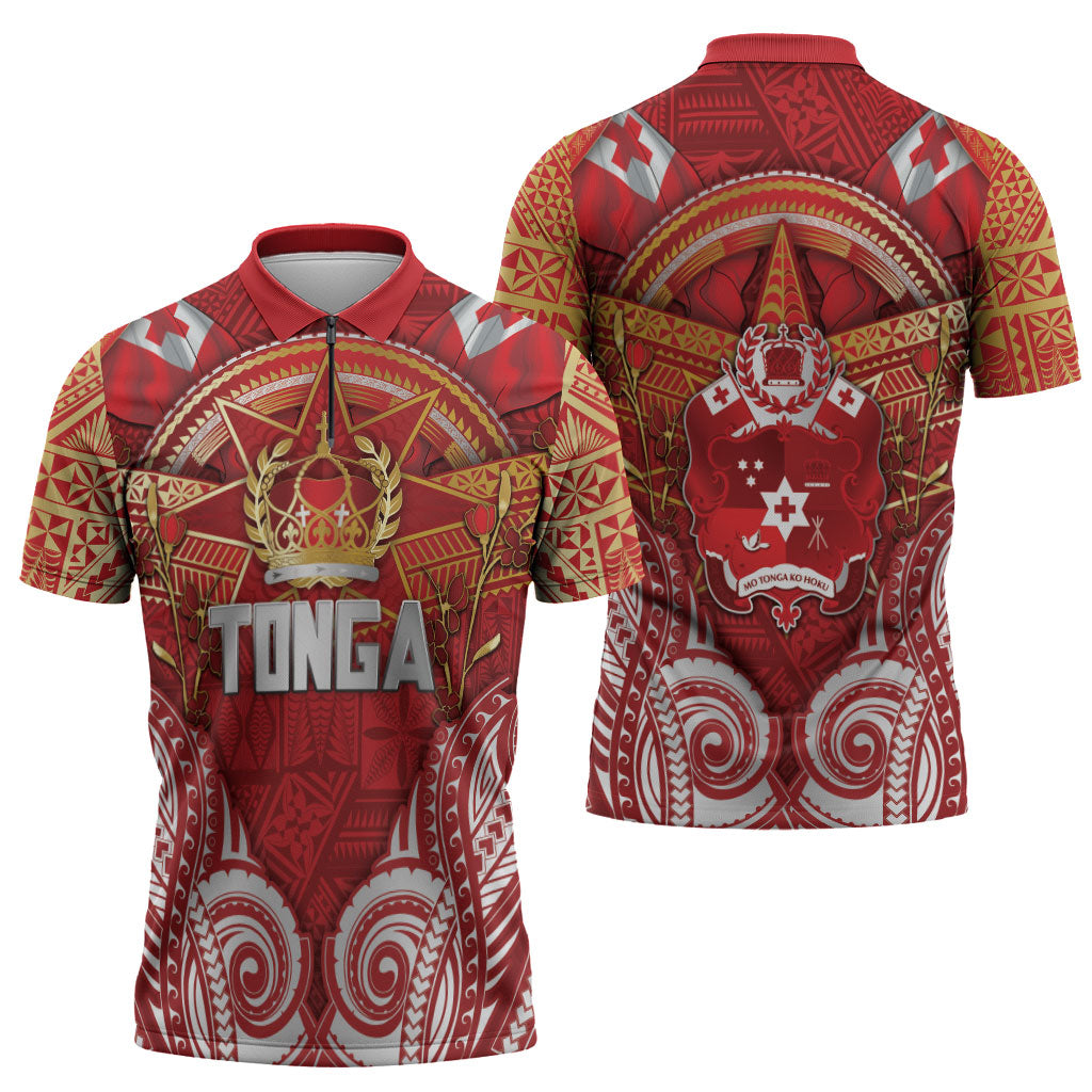 Tonga King's Birthday Zipper Polo Shirt Gold Royal Crown Tribal Patterns DT05 - Polynesian Pride