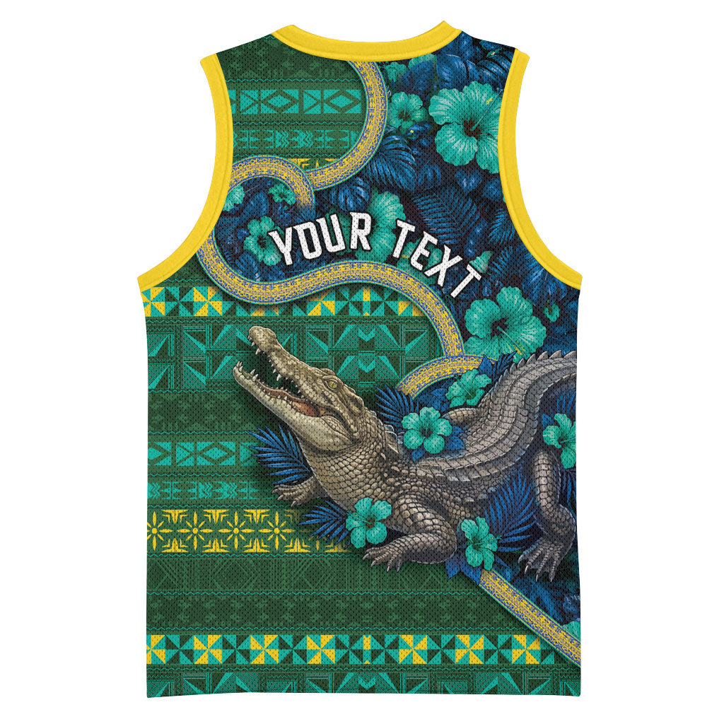 Personalised Solomon Islands Independence Day Basketball Jersey Crocodile Hibiscus Tribal Pattern