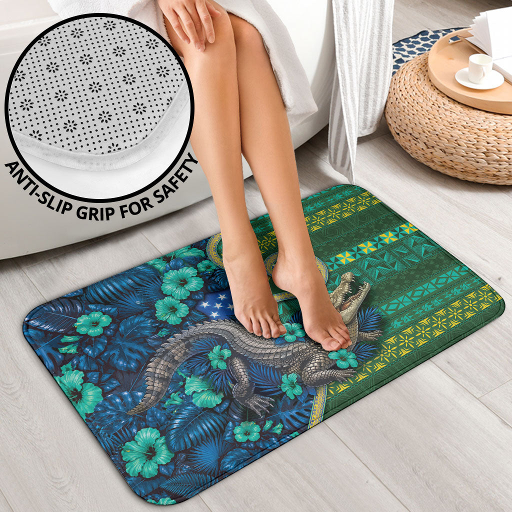 Solomon Islands Independence Day Bathroom Set Crocodile Hibiscus Tribal Pattern