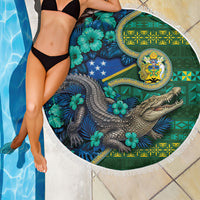 Solomon Islands Independence Day Beach Blanket Crocodile Hibiscus Tribal Pattern