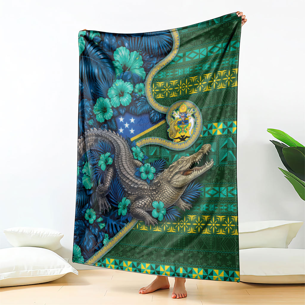 Solomon Islands Independence Day Blanket Crocodile Hibiscus Tribal Pattern