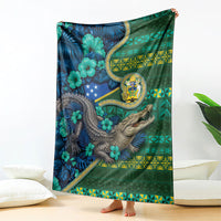 Solomon Islands Independence Day Blanket Crocodile Hibiscus Tribal Pattern