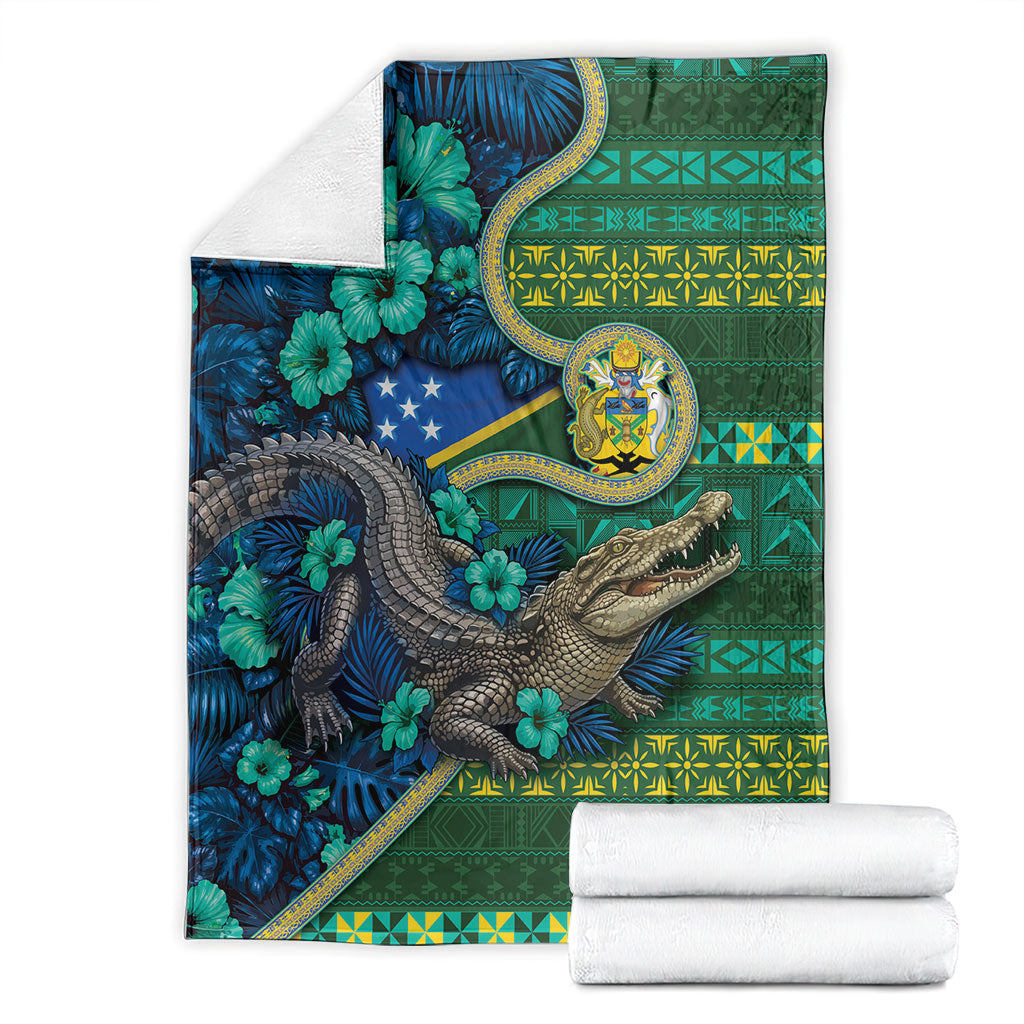 Solomon Islands Independence Day Blanket Crocodile Hibiscus Tribal Pattern