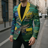 Personalised Solomon Islands Independence Day Blazer Crocodile Hibiscus Tribal Pattern