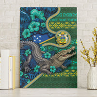 Solomon Islands Independence Day Canvas Wall Art Crocodile Hibiscus Tribal Pattern