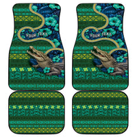 Personalised Solomon Islands Independence Day Car Mats Crocodile Hibiscus Tribal Pattern
