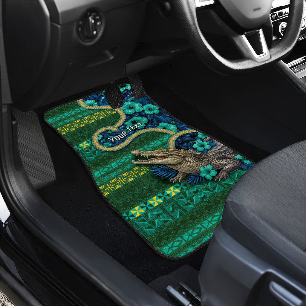 Personalised Solomon Islands Independence Day Car Mats Crocodile Hibiscus Tribal Pattern