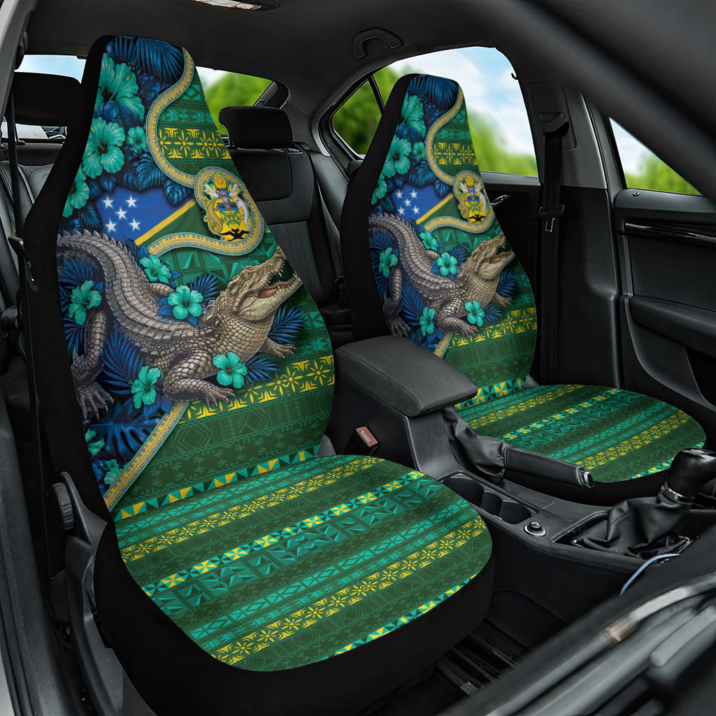 Solomon Islands Independence Day Car Seat Cover Crocodile Hibiscus Tribal Pattern