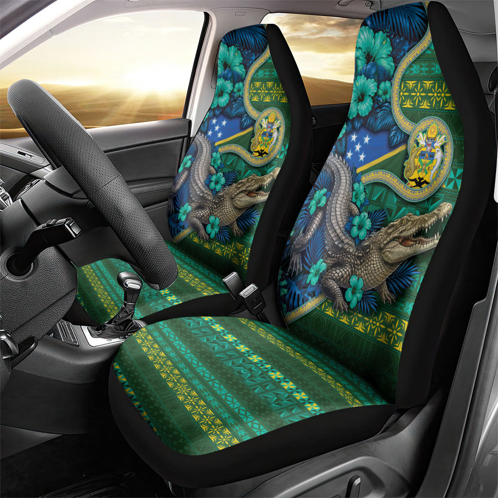 Solomon Islands Independence Day Car Seat Cover Crocodile Hibiscus Tribal Pattern