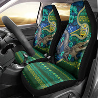Solomon Islands Independence Day Car Seat Cover Crocodile Hibiscus Tribal Pattern