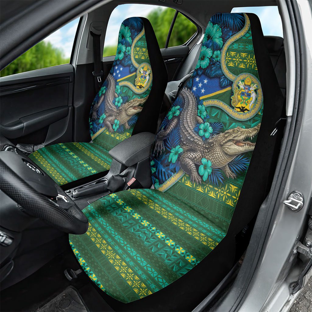 Solomon Islands Independence Day Car Seat Cover Crocodile Hibiscus Tribal Pattern
