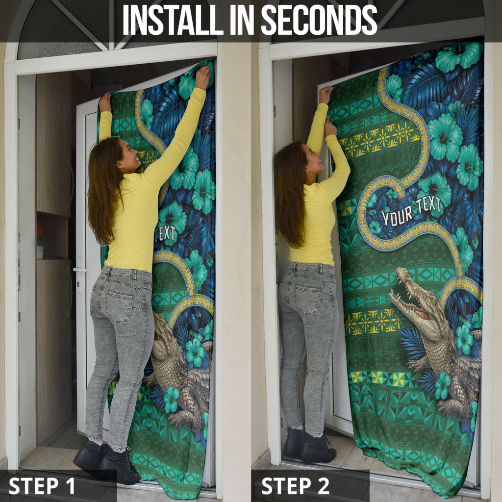 Personalised Solomon Islands Independence Day Door Cover Crocodile Hibiscus Tribal Pattern