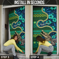 Personalised Solomon Islands Independence Day Door Cover Crocodile Hibiscus Tribal Pattern