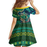 Personalised Solomon Islands Independence Day Family Matching Off Shoulder Short Dress and Hawaiian Shirt Crocodile Hibiscus Tribal Pattern
