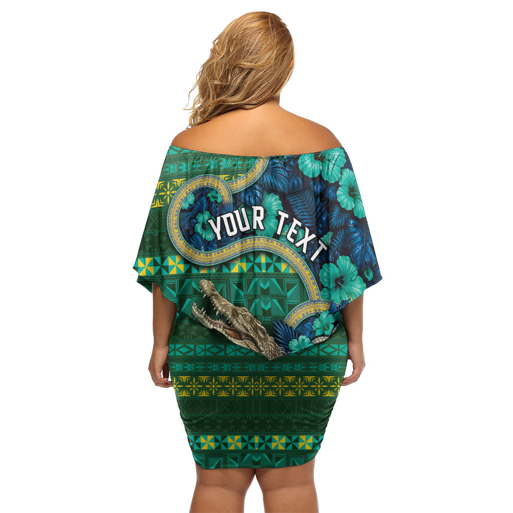 Personalised Solomon Islands Independence Day Family Matching Off Shoulder Short Dress and Hawaiian Shirt Crocodile Hibiscus Tribal Pattern