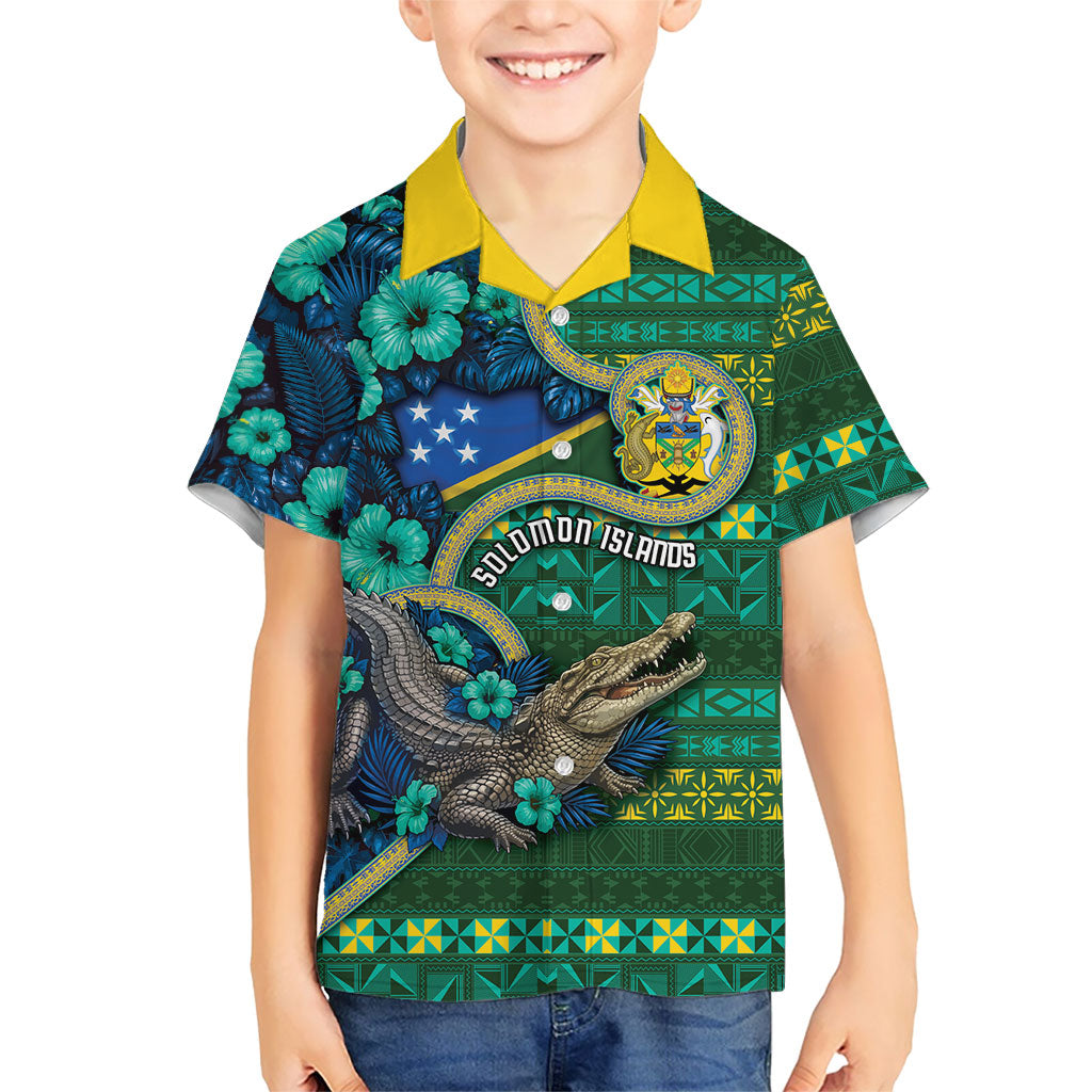 Personalised Solomon Islands Independence Day Family Matching Tank Maxi Dress and Hawaiian Shirt Crocodile Hibiscus Tribal Pattern