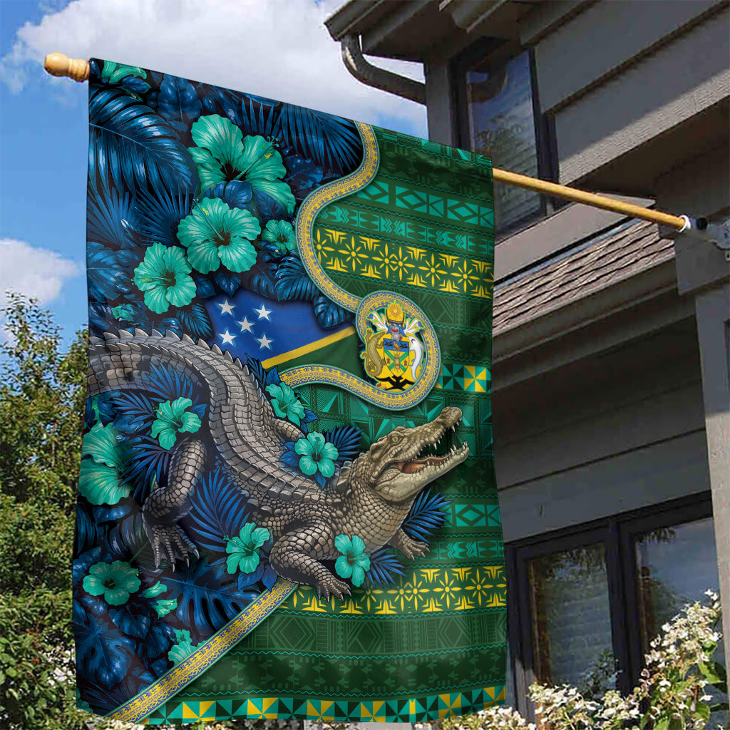 Solomon Islands Independence Day Garden Flag Crocodile Hibiscus Tribal Pattern