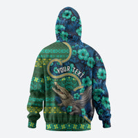Personalised Solomon Islands Independence Day Hoodie Crocodile Hibiscus Tribal Pattern