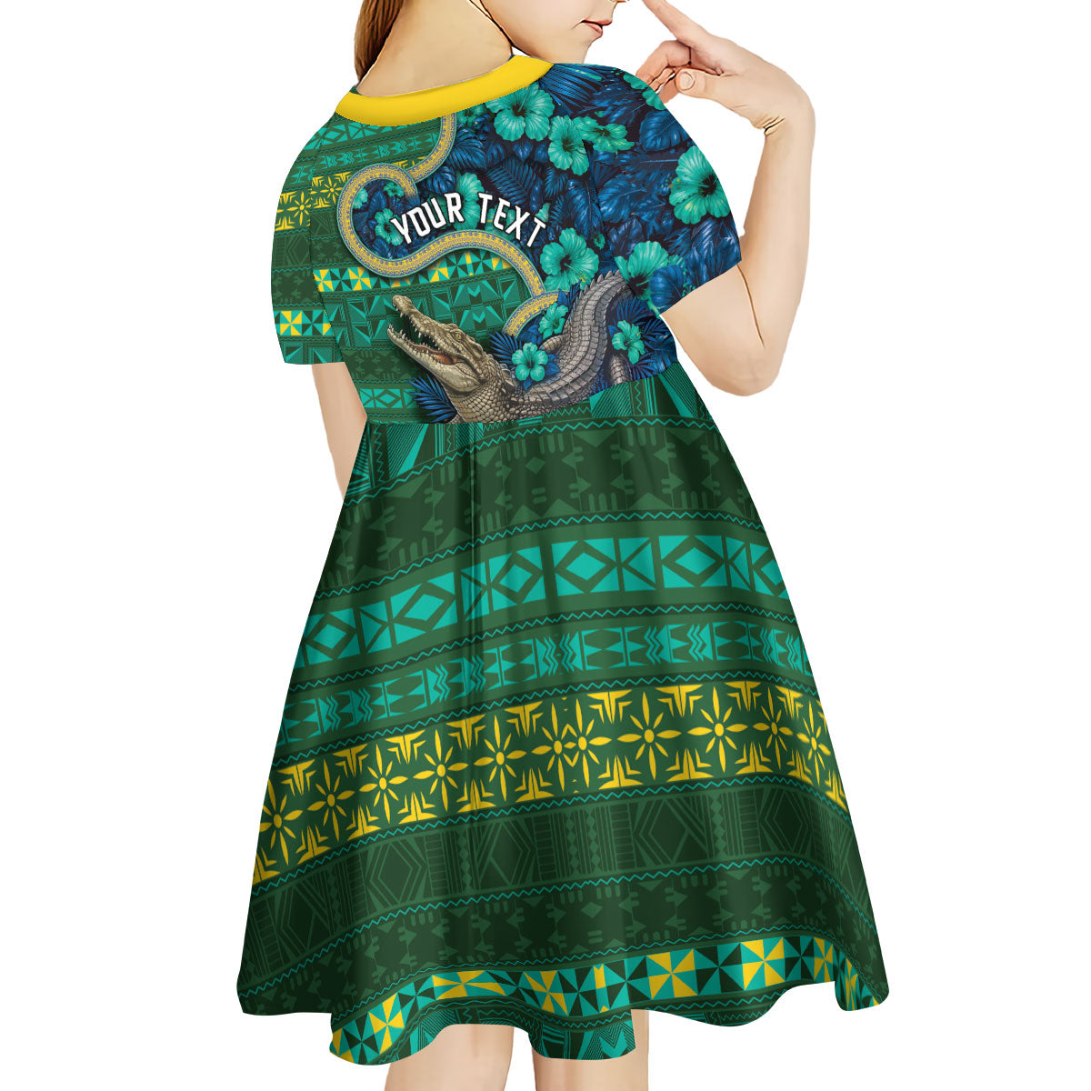 Personalised Solomon Islands Independence Day Kid Short Sleeve Dress Crocodile Hibiscus Tribal Pattern