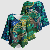 Personalised Solomon Islands Independence Day Kimono Sleeve Blouse Crocodile Hibiscus Tribal Pattern
