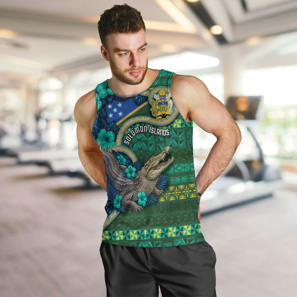 Personalised Solomon Islands Independence Day Men Tank Top Crocodile Hibiscus Tribal Pattern
