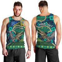 Personalised Solomon Islands Independence Day Men Tank Top Crocodile Hibiscus Tribal Pattern