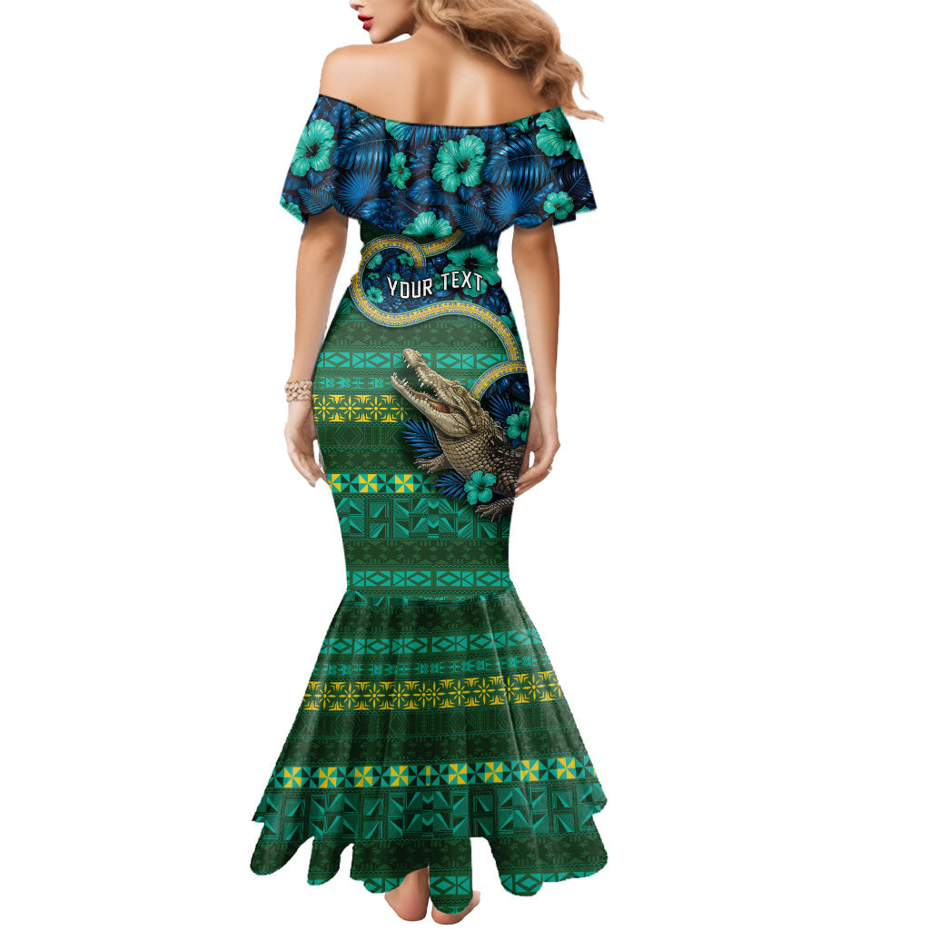 Personalised Solomon Islands Independence Day Mermaid Dress Crocodile Hibiscus Tribal Pattern
