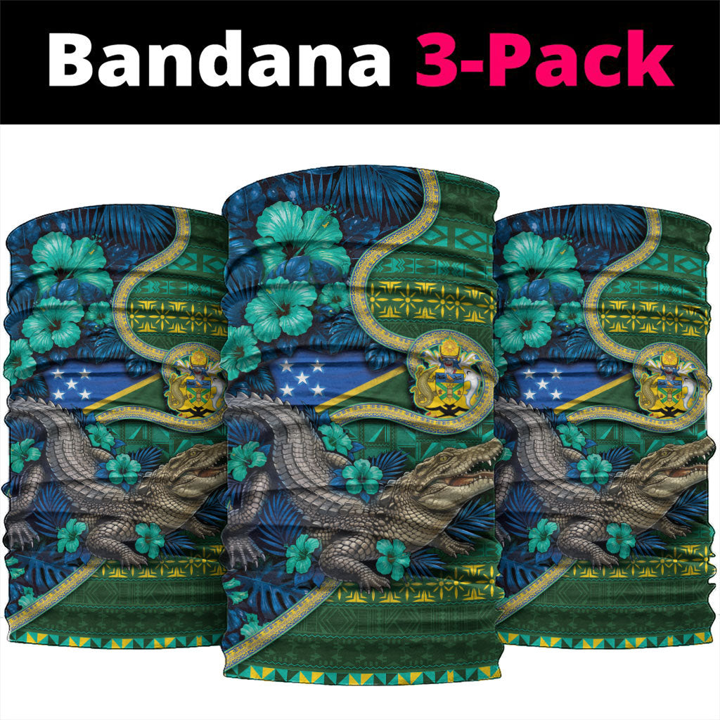 Solomon Islands Independence Day Neck Gaiter Crocodile Hibiscus Tribal Pattern