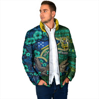 Personalised Solomon Islands Independence Day Padded Jacket Crocodile Hibiscus Tribal Pattern