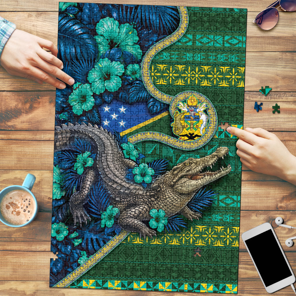 Solomon Islands Independence Day Puzzle Crocodile Hibiscus Tribal Pattern