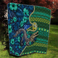 Solomon Islands Independence Day Quilt Crocodile Hibiscus Tribal Pattern