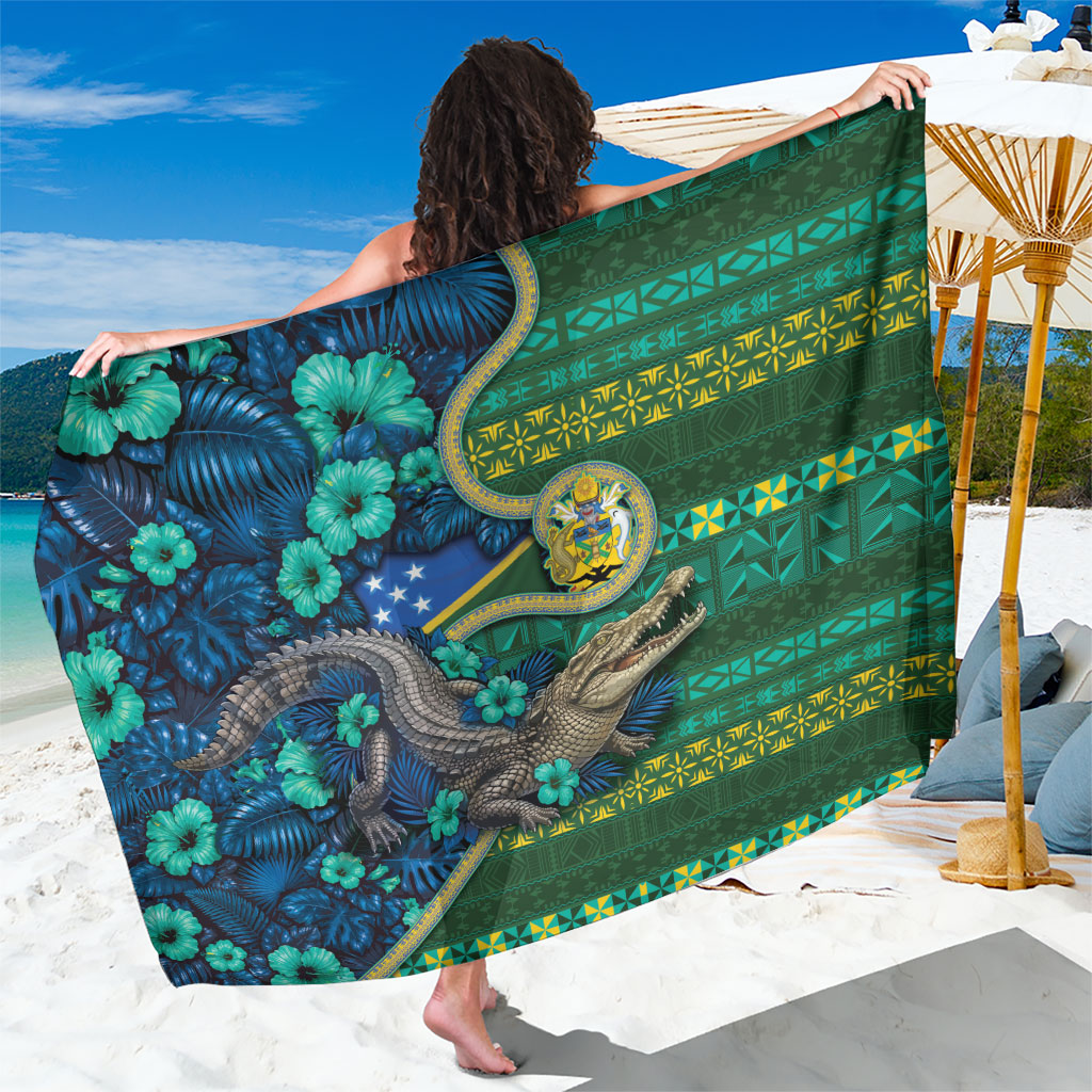 Solomon Islands Independence Day Sarong Crocodile Hibiscus Tribal Pattern