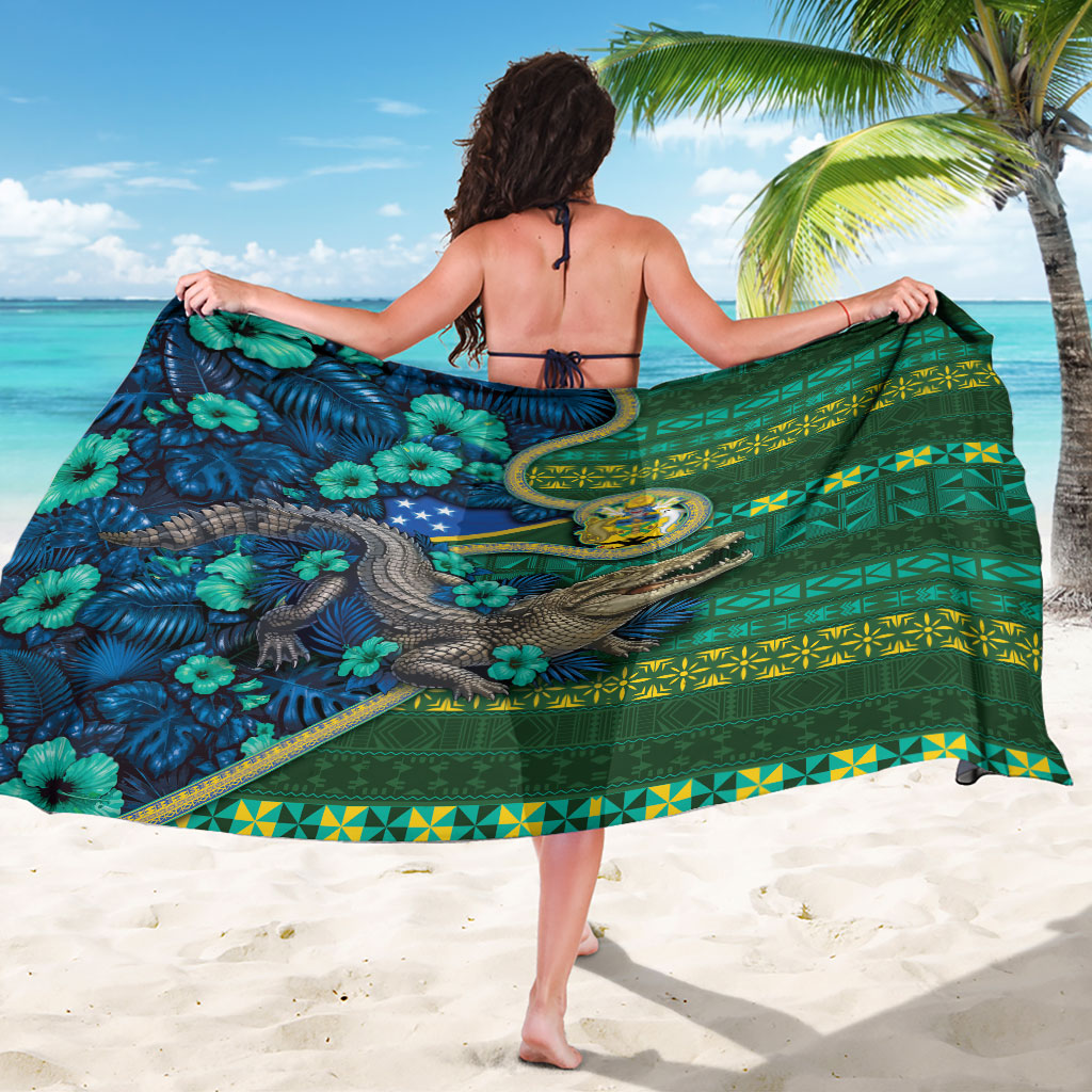 Solomon Islands Independence Day Sarong Crocodile Hibiscus Tribal Pattern