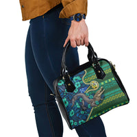 Solomon Islands Independence Day Shoulder Handbag Crocodile Hibiscus Tribal Pattern