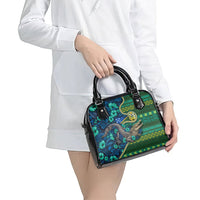 Solomon Islands Independence Day Shoulder Handbag Crocodile Hibiscus Tribal Pattern