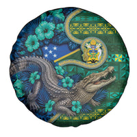 Solomon Islands Independence Day Spare Tire Cover Crocodile Hibiscus Tribal Pattern