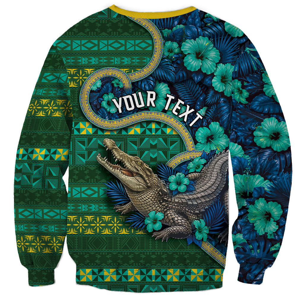 Personalised Solomon Islands Independence Day Sweatshirt Crocodile Hibiscus Tribal Pattern