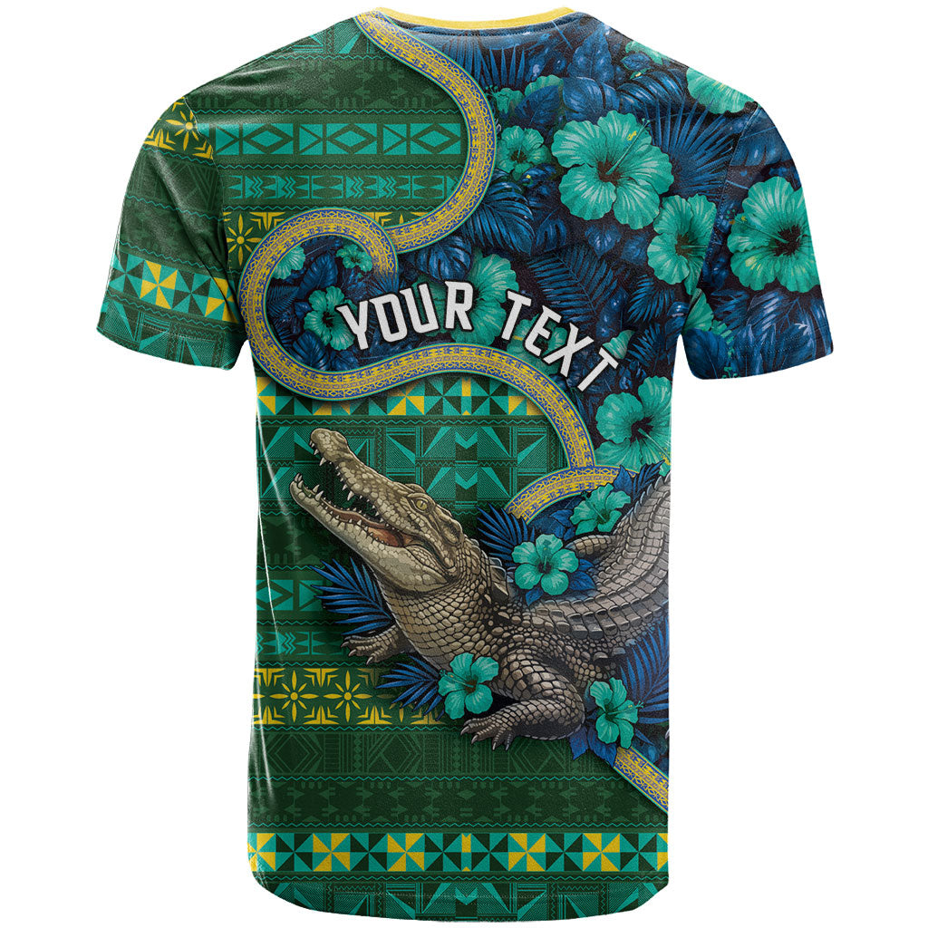 Personalised Solomon Islands Independence Day T Shirt Crocodile Hibiscus Tribal Pattern