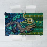 Solomon Islands Independence Day Tablecloth Crocodile Hibiscus Tribal Pattern