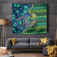Solomon Islands Independence Day Tapestry Crocodile Hibiscus Tribal Pattern