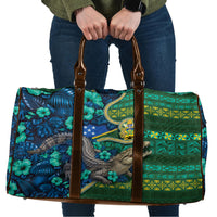 Solomon Islands Independence Day Travel Bag Crocodile Hibiscus Tribal Pattern