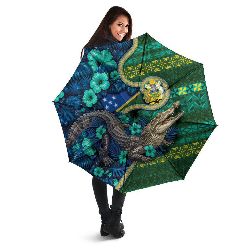 Solomon Islands Independence Day Umbrella Crocodile Hibiscus Tribal Pattern