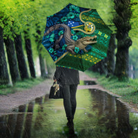 Solomon Islands Independence Day Umbrella Crocodile Hibiscus Tribal Pattern