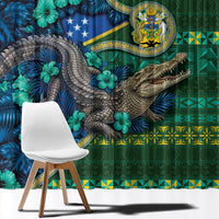 Solomon Islands Independence Day Window Curtain Crocodile Hibiscus Tribal Pattern